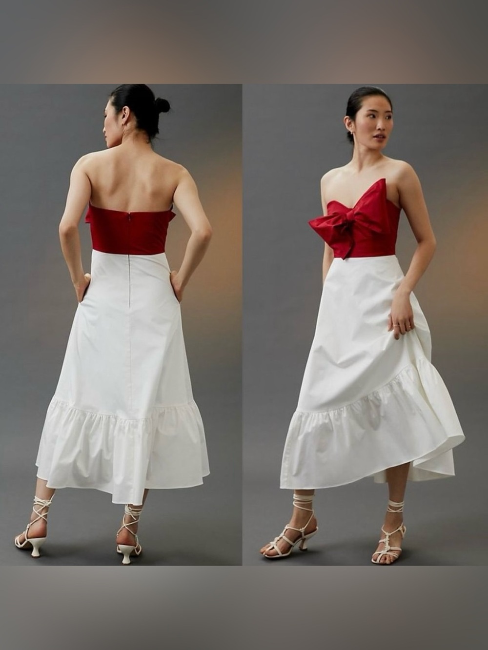 Anthropologie Hutch Strapless Red & White Maxi Skirt with Bow Bodice